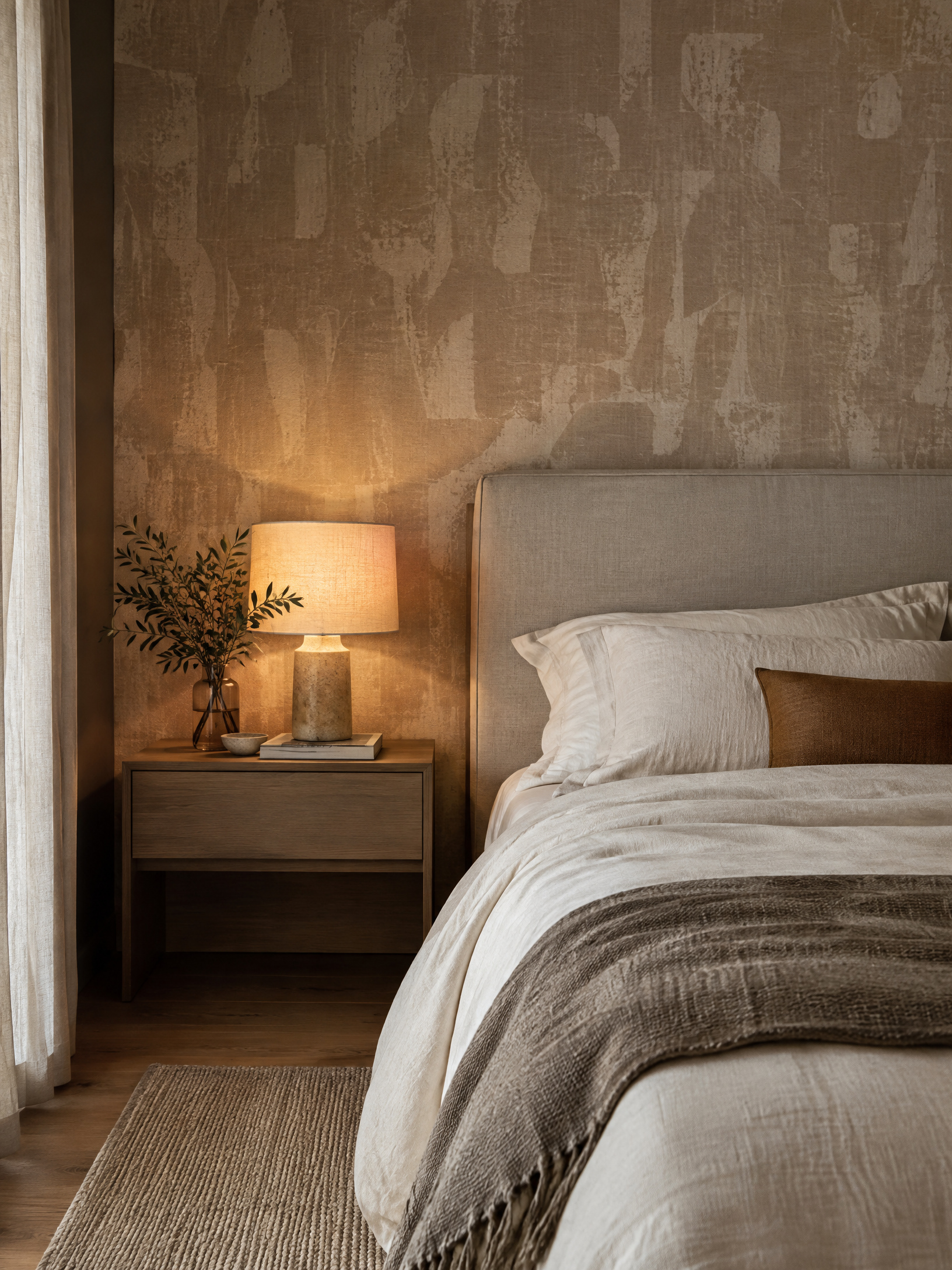 Quietly layered bedroom
